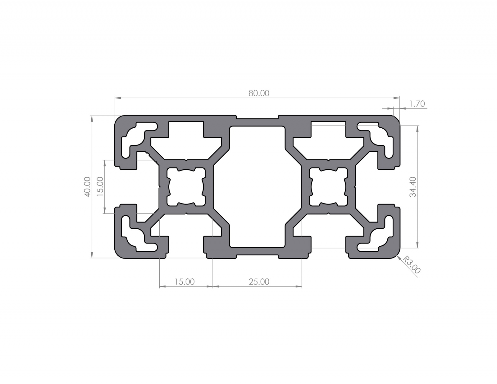 Aluminiumprofil 80x40 Nut 10 B-Typ 2N